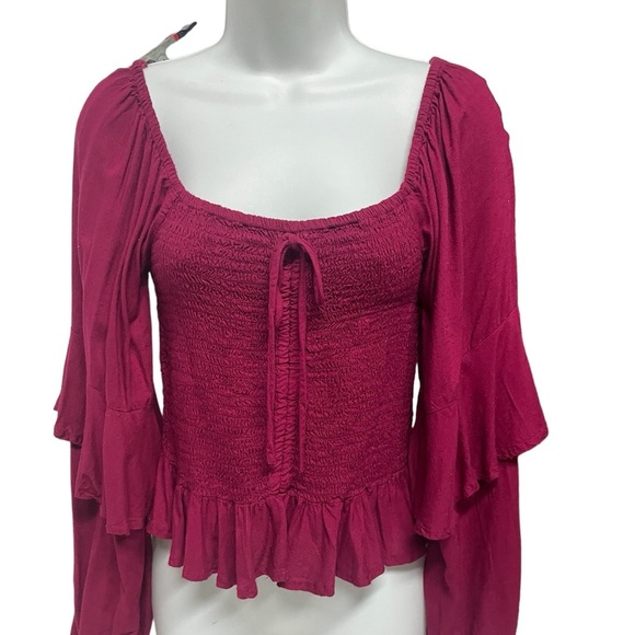 Billa 77 Smocked Crop Top off shoulders or On Flowing Double Bell sleeves India - Picture 3 of 8